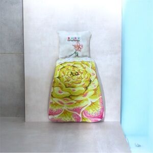 Charming Floral Baby Pillow - Pink and Yellow doll crib set